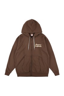 SD US Cotton Script Logo Zip Hood Sweat - BROWN