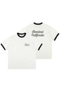 SD US Cotton Script Logo Ringer T - WHITE/BLACK