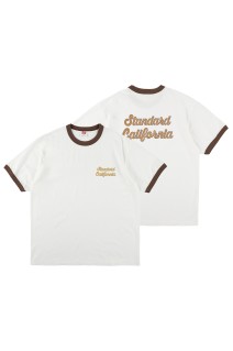 SD US Cotton Script Logo Ringer T - WHITE/BROWN
