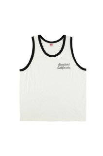 SD US Cotton Script Logo Ringer Tank - WHITE/BLACK