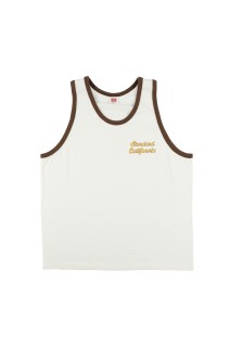 SD US Cotton Script Logo Ringer Tank - WHITE/BROWN