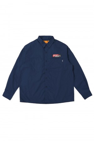 L/S PATCHED WORK SHIRT / NAVY (CLG-SH 025-002)