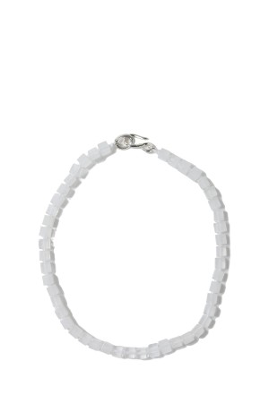 CUBE STONE NECKLACE / WHITE JADE - SILVER (L-61L)