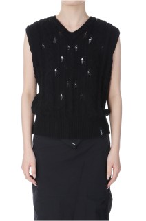 CABLE CROCHET KNIT VEST IN BLACK - BLACK (KM2434KV002M)