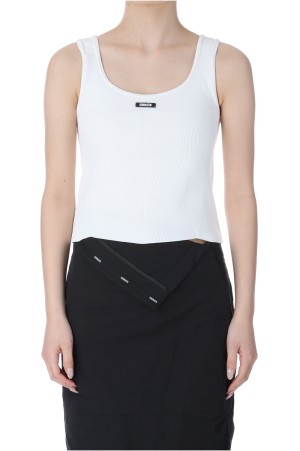 SCOOP NECK SLEEVELESS KNIT TOP IN WHITE - WHITE (KM2434PO008M)