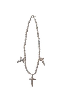 Distortion Cross Pearl Necklace (Type-2) / White (CTE-25S540)