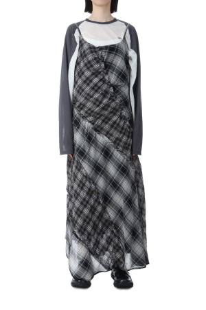 Check Combination Frill One-piece Dress - BLACK (21251265703)