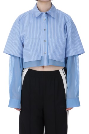 Sheer Layered Short Shirt - BLUE (21251315207)
