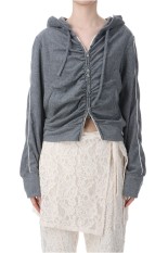 Gathered Pile Short Hoodie - GRAY (21251415802)