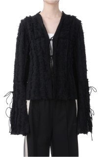 Fringe Jacquard Frill Cardigan - BLACK (31251315602)