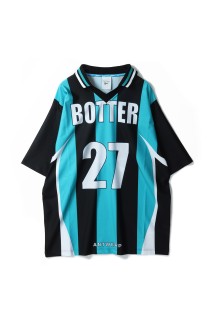 × BOTTER REVERSE SOCCER TEE / STRIPED NAVY&AQUA BLUE（RMGB008C99JER0010145）