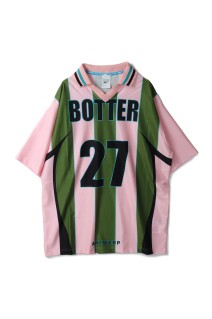 × BOTTER REVERSE SOCCER TEE / STRIPED PINK&GREEN（RMGB008C99JER0013052）