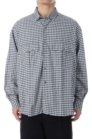 ROLL UP FLANNEL GINGHAM CHECK SHIRT / CHARCOAL GRAY (PC-016-3684)