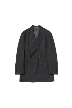 BLUEFACED WOOL DOUBLE-BREASTED JACKET - CHARCOAL NAVY STRIPE (A25AJ04BS)