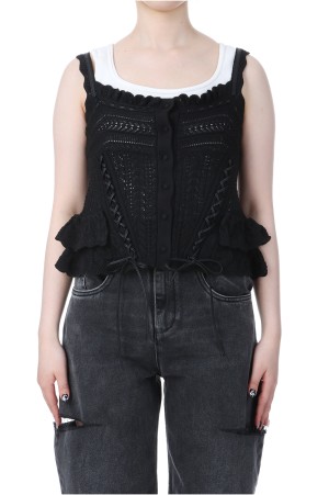 lace up ribbon knit camisole -Black (TD-25SS-KN51)