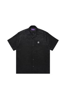 DRAGON TEXTILE OPEN COLLARED SATIN S/S SHIRT/ BLACK (BEPSS25TP24)