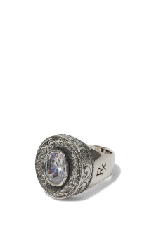 Engraved Oval Stone Ring(Silver) / Silver (RX-724-1)