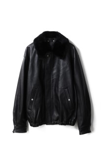 MOUTON COLLAR SHEEP LEATHER ZIP JACKET - BLACK (ST.1216)