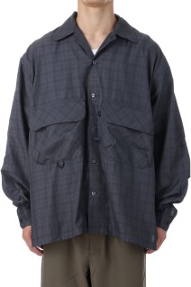 TECH SPORTS OPEN COLLAR SHIRT L/S NOVA CHECK - CHARCOAL (BE-81025W)