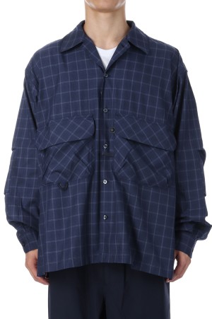 TECH SPORTS OPEN COLLAR SHIRT L/S NOVA CHECK - NAVY (BE-81025W)
