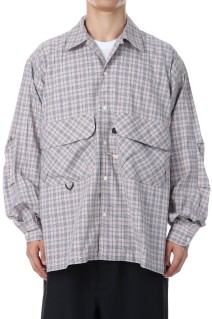 TECH SPORTS OPEN COLLAR SHIRT L/S NOVA CHECK - BEIGE (BE-81025W)