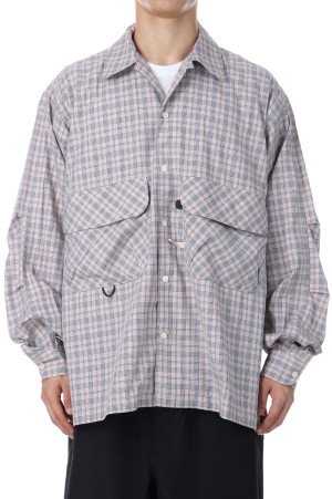 TECH SPORTS OPEN COLLAR SHIRT L/S NOVA CHECK - BEIGE (BE-81025W)