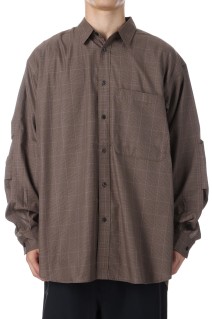 TECH REGULAR COLLAR SHIRT L/S GLEN CHECK - BROWN KHAKI (BE-82025W)