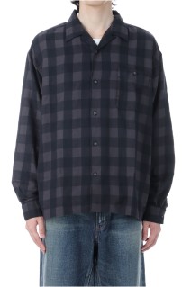 Checkerboard Field Open Collar Shirt - Black (N25FG028)
