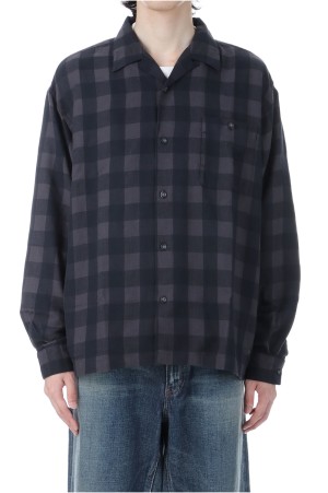 Checkerboard Field Open Collar Shirt - Black (N25FG028)