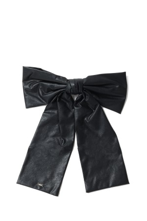 Faux Leather Large Bow Barette - BLACK (hp05925)