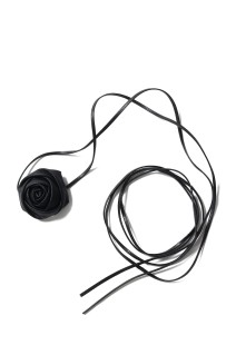 Faux Leather Rose Tie＆Choker - BLACK (hp04325)