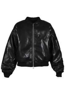 FAUX LEATHER BOMBER JACKET / BLACK (BR25AW- O0012)