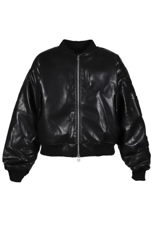 FAUX LEATHER BOMBER JACKET / BLACK (BR25AW- O0012)