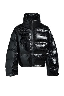 FAUX LEATHER CROCODILE DOWN JACKET / BLACK (BR25AW-O0024)