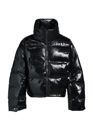 FAUX LEATHER CROCODILE DOWN JACKET / BLACK (BR25AW-O0024)