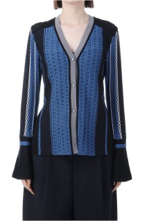 Geometric Pattern Knitted Cardigan - NAVY (MM25FW-KN007)