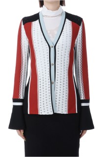 Geometric Pattern Knitted Cardigan- VERMILLION (MM25FW-KN007)