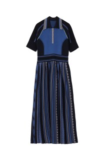 Geometric Pattern Knitted Dress- NAVY (MM25FW-KN008)