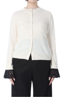 Detachable Embroidery Cuff Knitted Cardigan- ECRU (MM25FW-KN036)