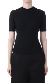Shirring Jersey Jacquard Short Sleeve Top- BLACK (MM25FW-JS040)