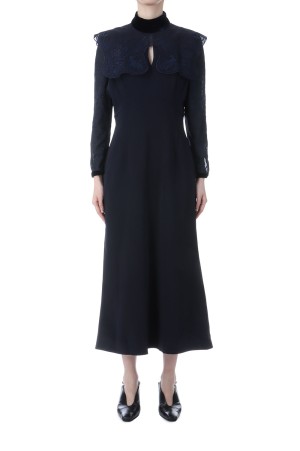 Triacetate Georgette Embroidery Collar Dress - NAVY (MM25FW-DR102)