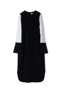 Triacetate Georgette Floral Embroidery Sleeve Classic Dress - BLACK (MM25FW-DR105)