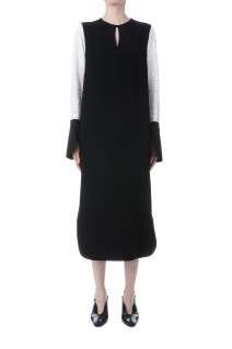 Triacetate Georgette Floral Embroidery Sleeve Classic Dress - BLACK (MM25FW-DR105)