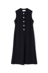 Acetate Polyester Embroidered Buttonholes Sleeveless Dress - BLACK (MM25FW-DR112)
