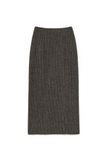 ALPACA WOOL SILK TWEED PENCIL SKIRT - GRAY BROWN HAIRLINE (A25AS06LS)