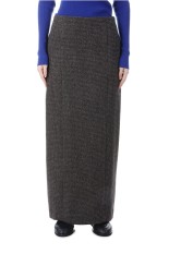 ALPACA WOOL SILK TWEED PENCIL SKIRT - GRAY BROWN HAIRLINE (A25AS06LS)