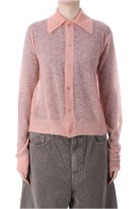 KID MOHAIR SHEER KNIT SHIRT CARDIGAN - SALMON PINK (A25AC01FG)