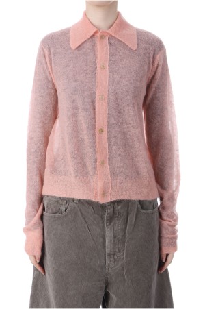 KID MOHAIR SHEER KNIT SHIRT CARDIGAN - SALMON PINK (A25AC01FG)