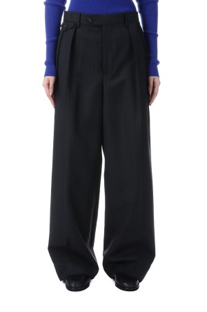 BLUEFACED WOOL TWO-TUCK SLACKS - CHARCOAL NAVY STRIPE (A25AP05BS)