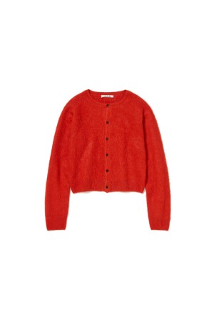 GARMENT-DYED BABY ALPACA FUR KNIT CREW-NECK CARDIGAN - RED (A25AC03BA)